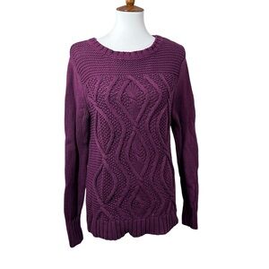 Lands’ End Women’s Medium Purple Cable Knit Sweater Crewneck Cozy Cotton Blend